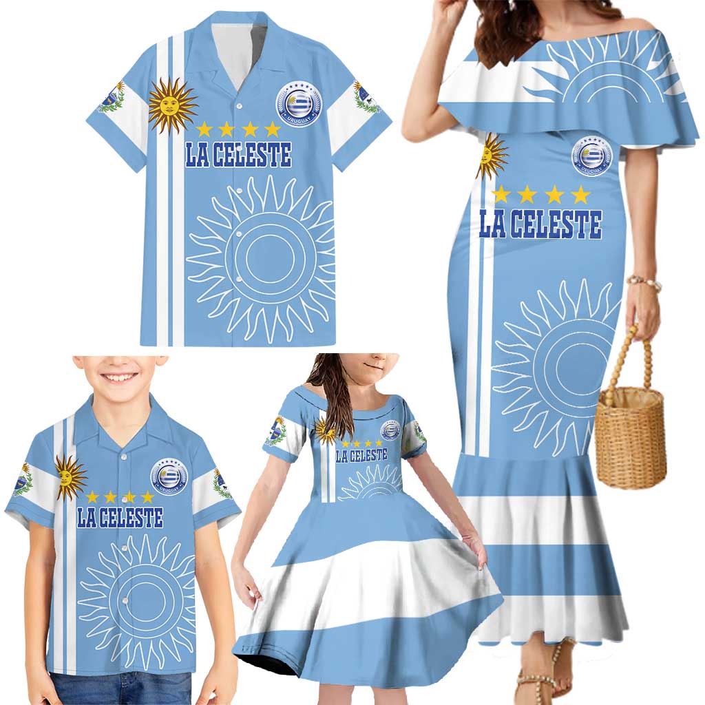 Custom Uruguay Football Family Matching Mermaid Dress and Hawaiian Shirt Sun of May The Sky Blue - Wonder Print Shop