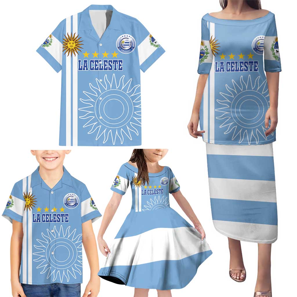 Custom Uruguay Football Family Matching Puletasi and Hawaiian Shirt Sun of May The Sky Blue - Wonder Print Shop