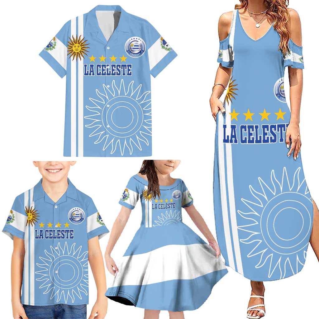 Custom Uruguay Football Family Matching Summer Maxi Dress and Hawaiian Shirt Sun of May The Sky Blue - Wonder Print Shop