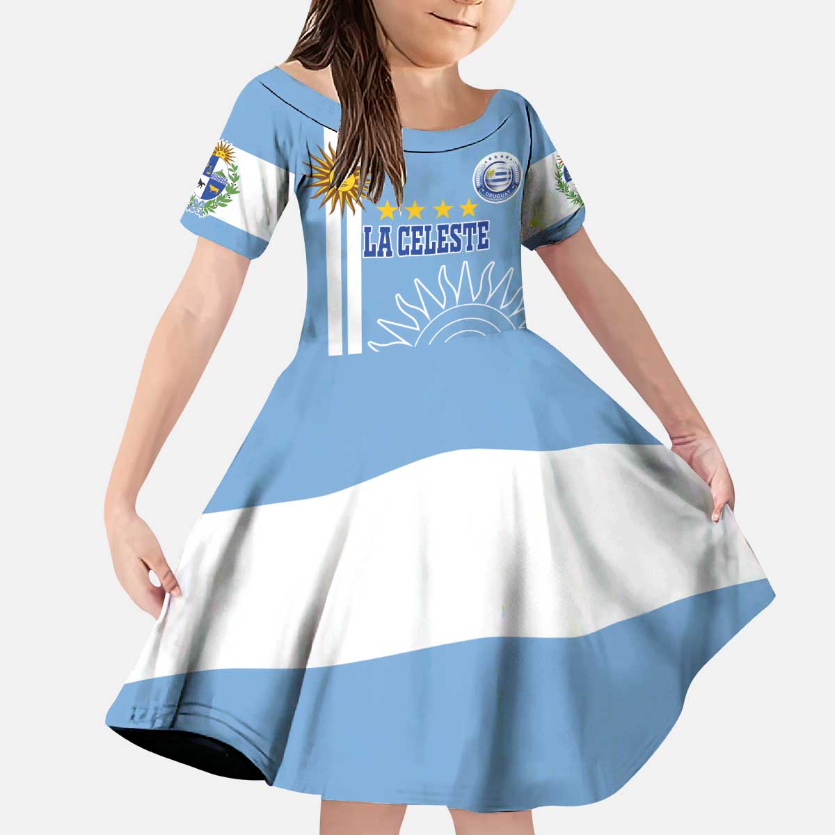 Custom Uruguay Football Kid Short Sleeve Dress Sun of May The Sky Blue - Wonder Print Shop