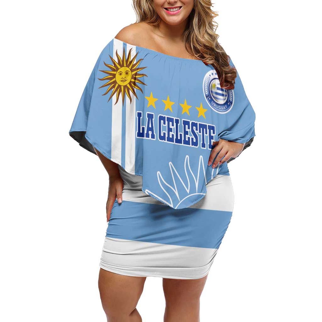 Custom Uruguay Football Off Shoulder Short Dress Sun of May The Sky Blue - Wonder Print Shop