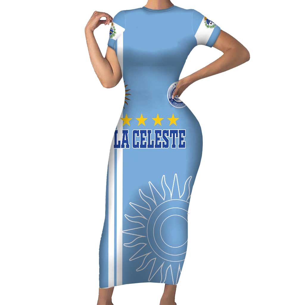 Custom Uruguay Football Short Sleeve Bodycon Dress Sun of May The Sky Blue - Wonder Print Shop