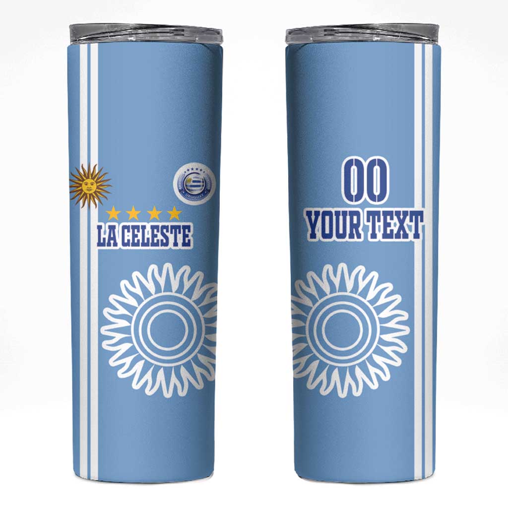 Custom Uruguay Football Skinny Tumbler Sun of May The Sky Blue - Wonder Print Shop