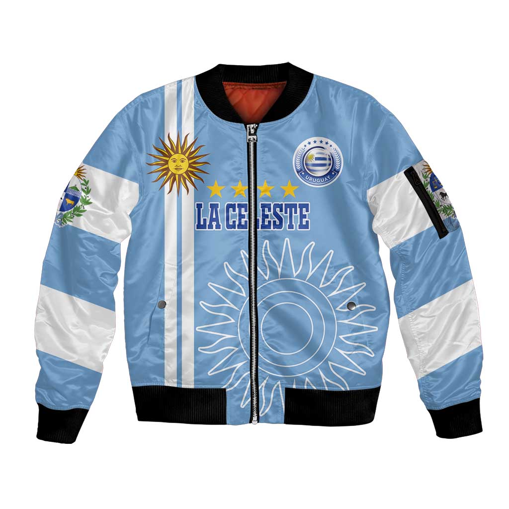 Custom Uruguay Football Sleeve Zip Bomber Jacket Sun of May The Sky Blue - Wonder Print Shop