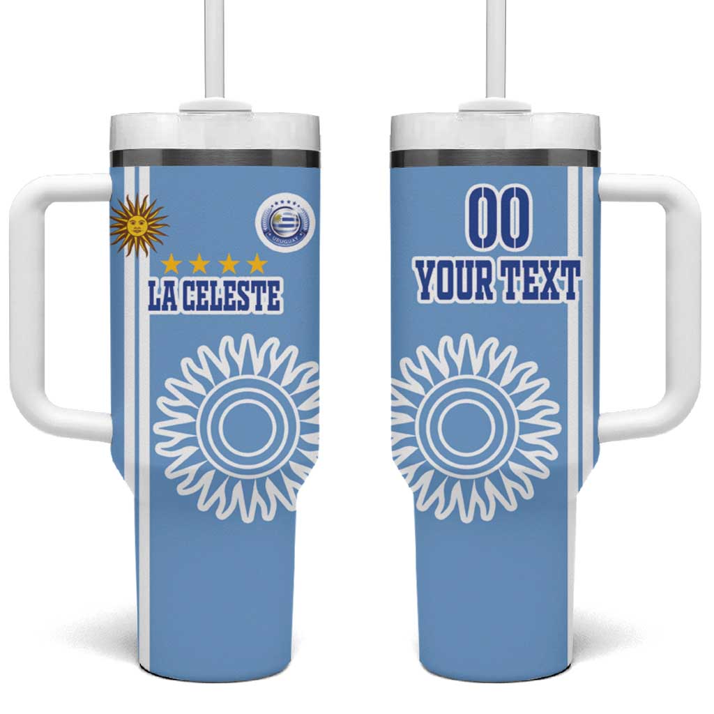 Custom Uruguay Football Tumbler With Handle Sun of May The Sky Blue - Wonder Print Shop