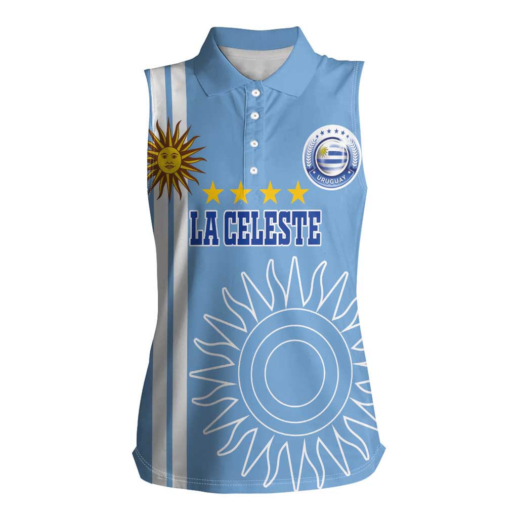 Custom Uruguay Football Women Sleeveless Polo Shirt Sun of May The Sky Blue - Wonder Print Shop