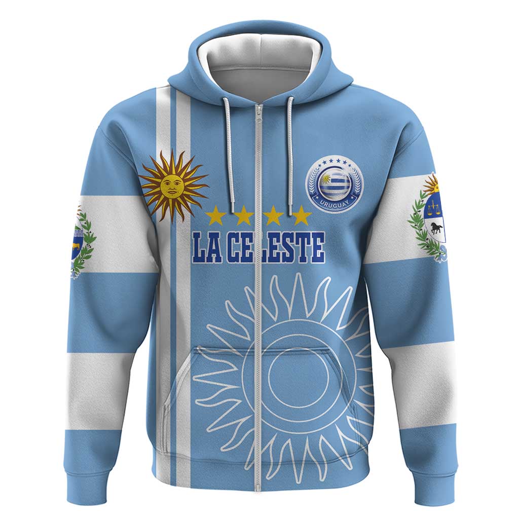 Custom Uruguay Football Zip Hoodie Sun of May The Sky Blue - Wonder Print Shop