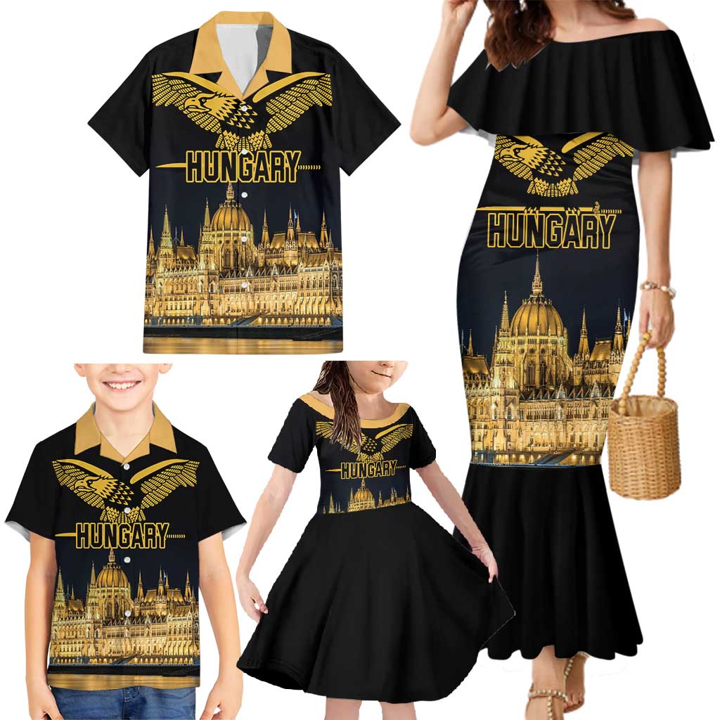 Personalized Hungary Budapest Capital Family Matching Mermaid Dress and Hawaiian Shirt Hungarian Turul Bird - Wonder Print Shop