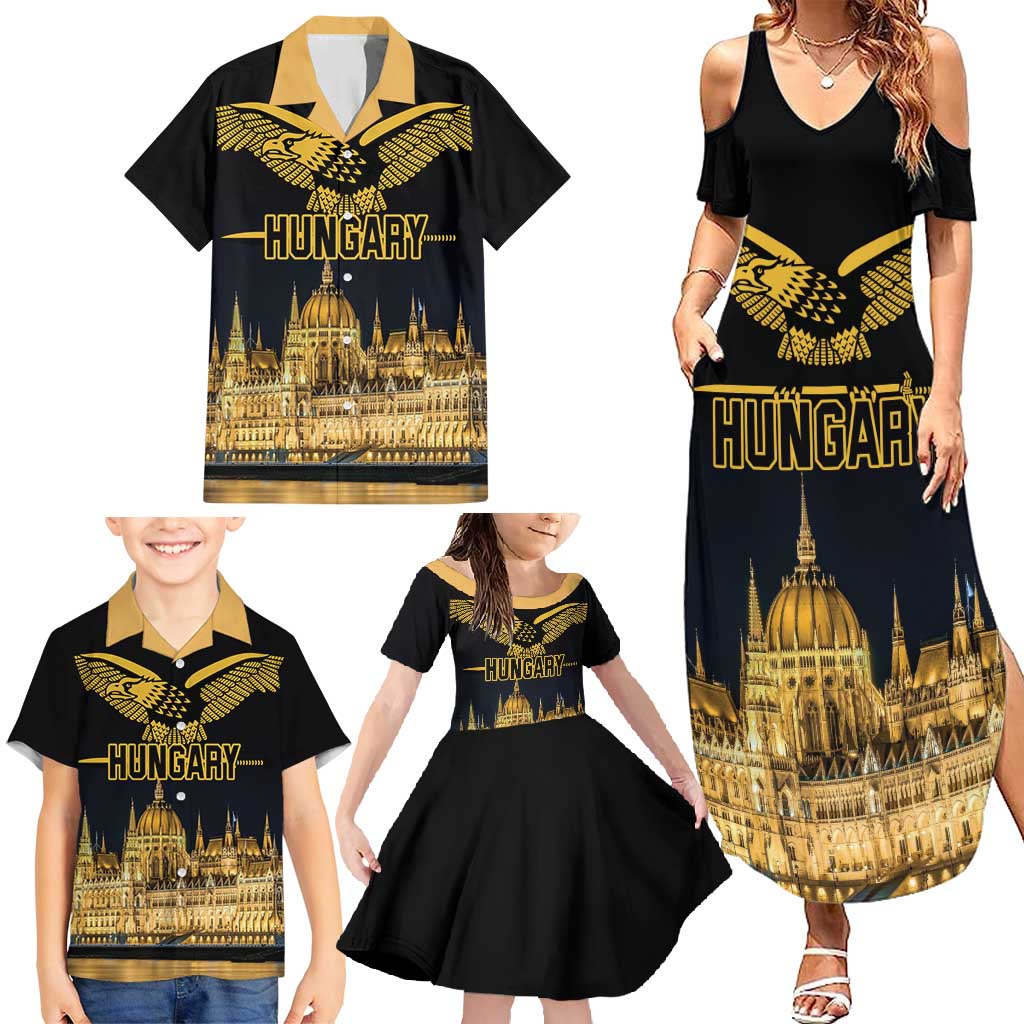 Personalized Hungary Budapest Capital Family Matching Summer Maxi Dress and Hawaiian Shirt Hungarian Turul Bird - Wonder Print Shop