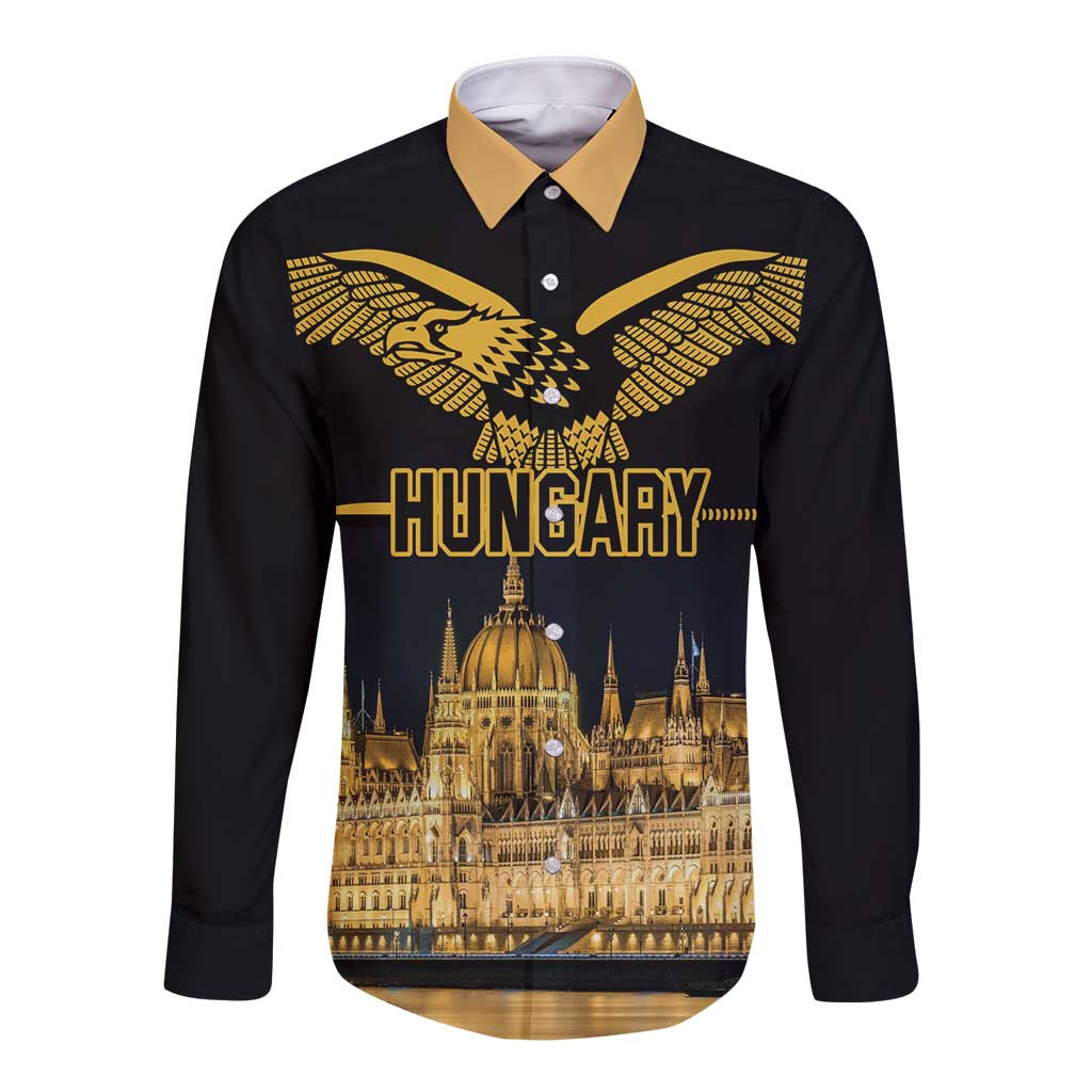 Personalized Hungary Budapest Capital Long Sleeve Button Shirt Hungarian Turul Bird - Wonder Print Shop