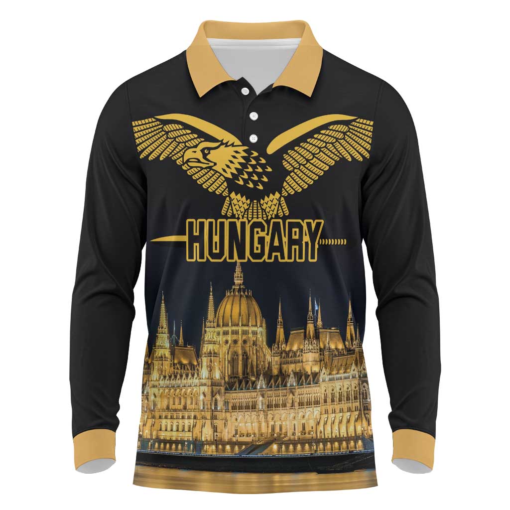 Personalized Hungary Budapest Capital Long Sleeve Polo Shirt Hungarian Turul Bird - Wonder Print Shop