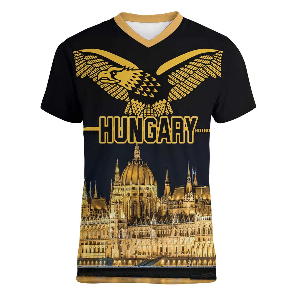 Personalized Hungary Budapest Capital Women V-Neck T-Shirt Hungarian Turul Bird - Wonder Print Shop