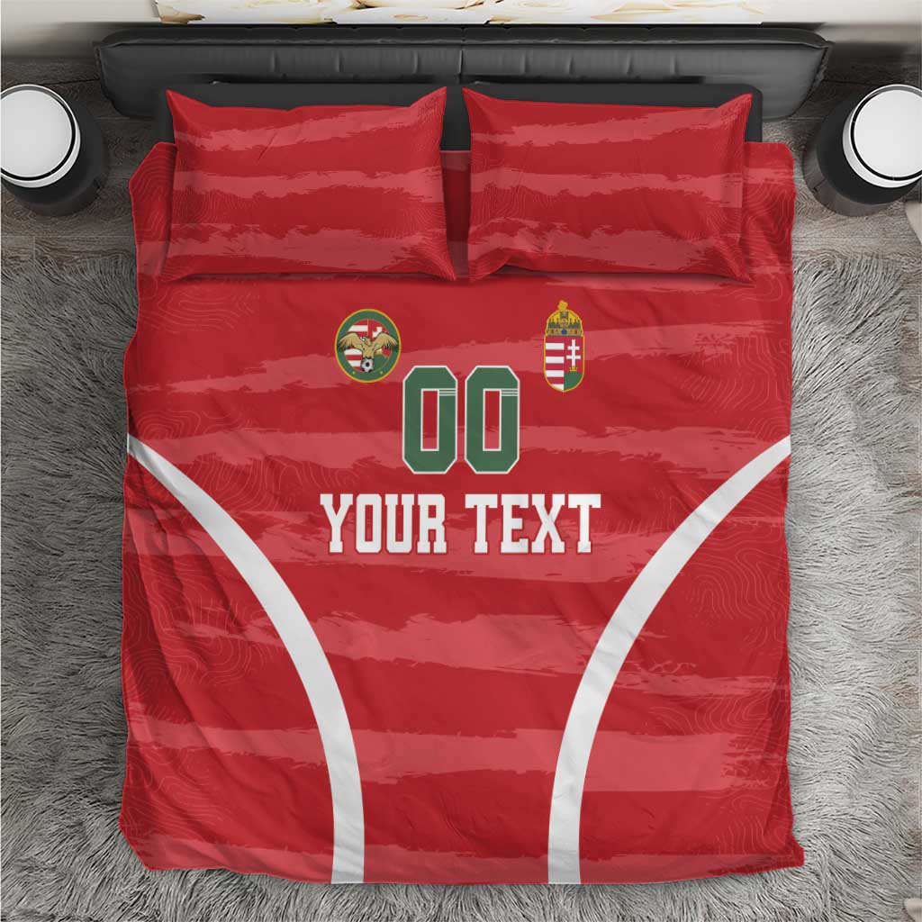 Red football-themed bedding set with pillows, 'YOUR TEXT' and large '00' graphic