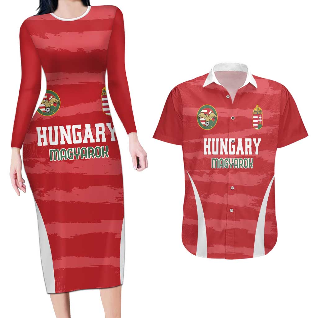 Custom Hungary Football Couples Matching Long Sleeve Bodycon Dress and Hawaiian Shirt Magyarok Classic Football - Wonder Print Shop