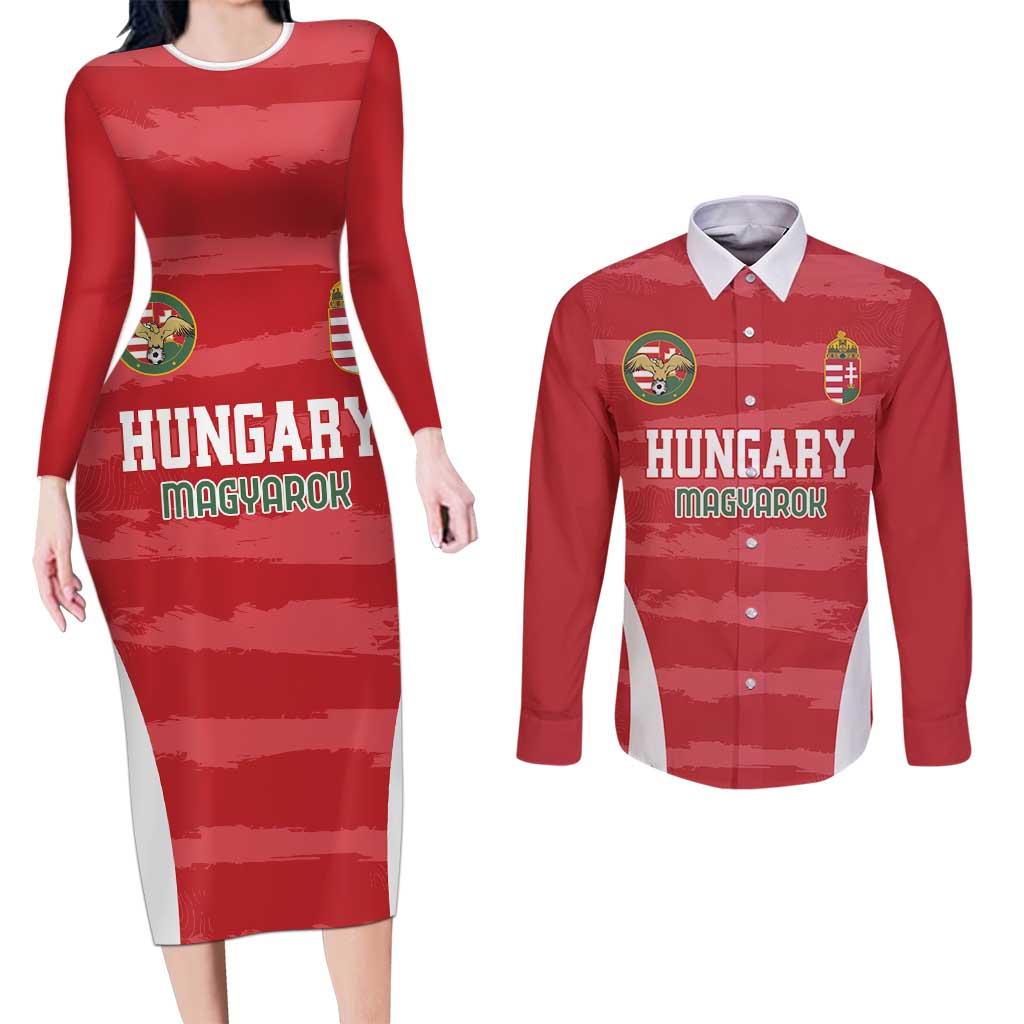 Custom Hungary Football Couples Matching Long Sleeve Bodycon Dress and Long Sleeve Button Shirt Magyarok Classic Football - Wonder Print Shop