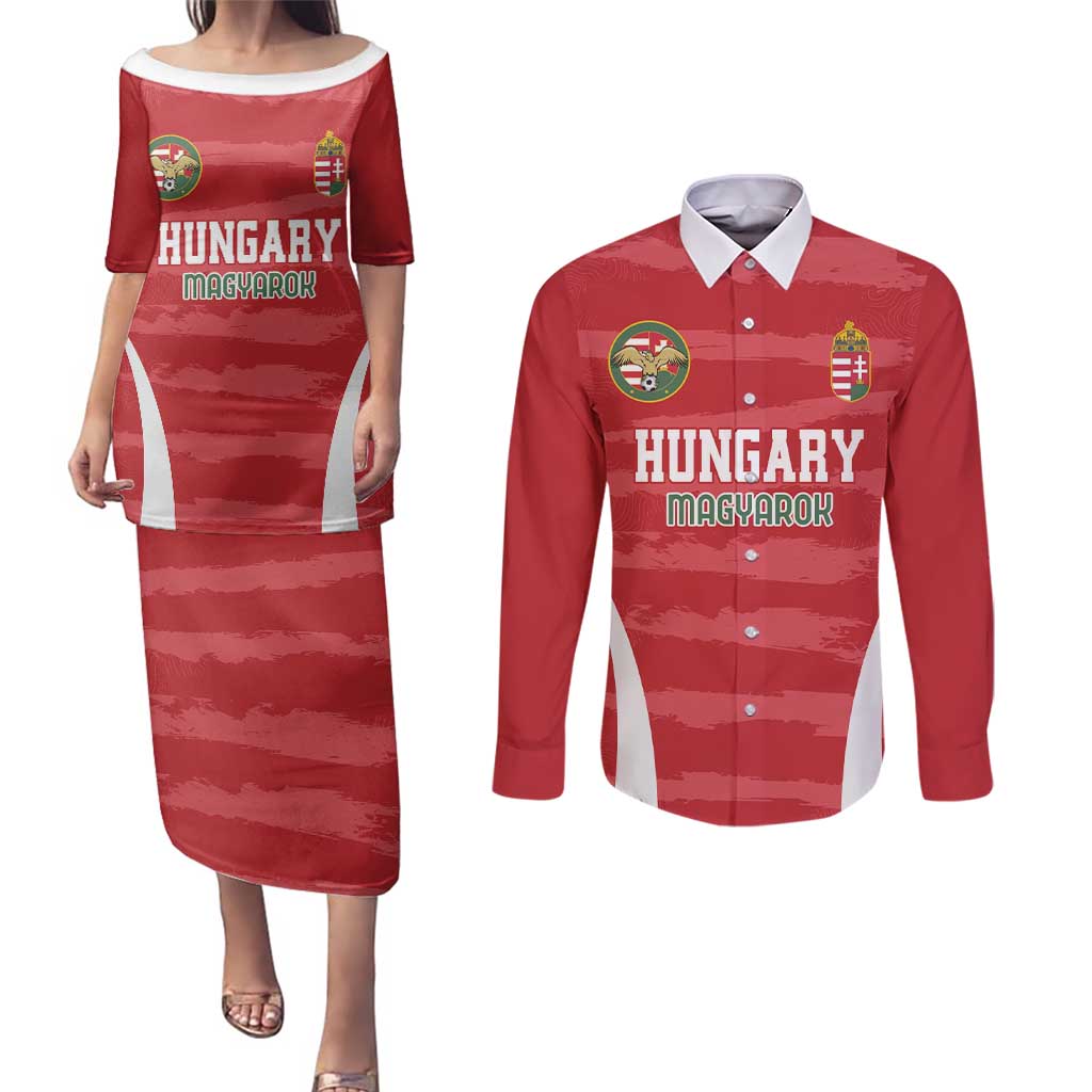 Custom Hungary Football Couples Matching Puletasi and Long Sleeve Button Shirt Magyarok Classic Football - Wonder Print Shop