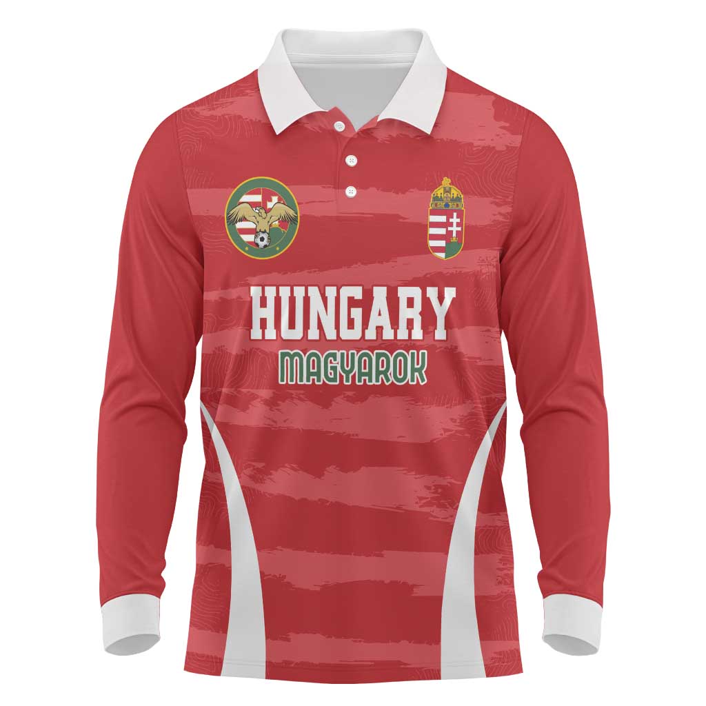 Custom Hungary Football Long Sleeve Polo Shirt Magyarok Classic Football - Wonder Print Shop