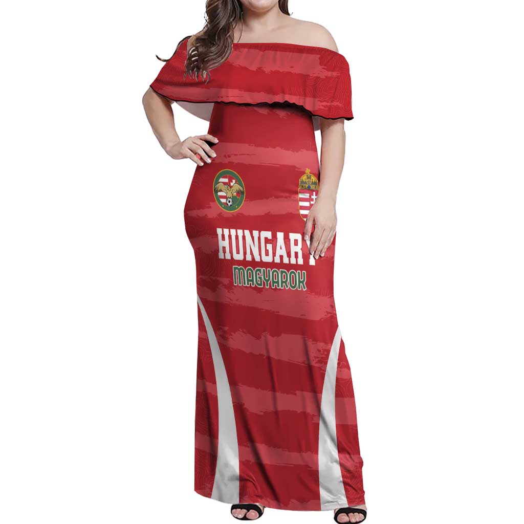 Custom Hungary Football Off Shoulder Maxi Dress Magyarok Classic Football - Wonder Print Shop