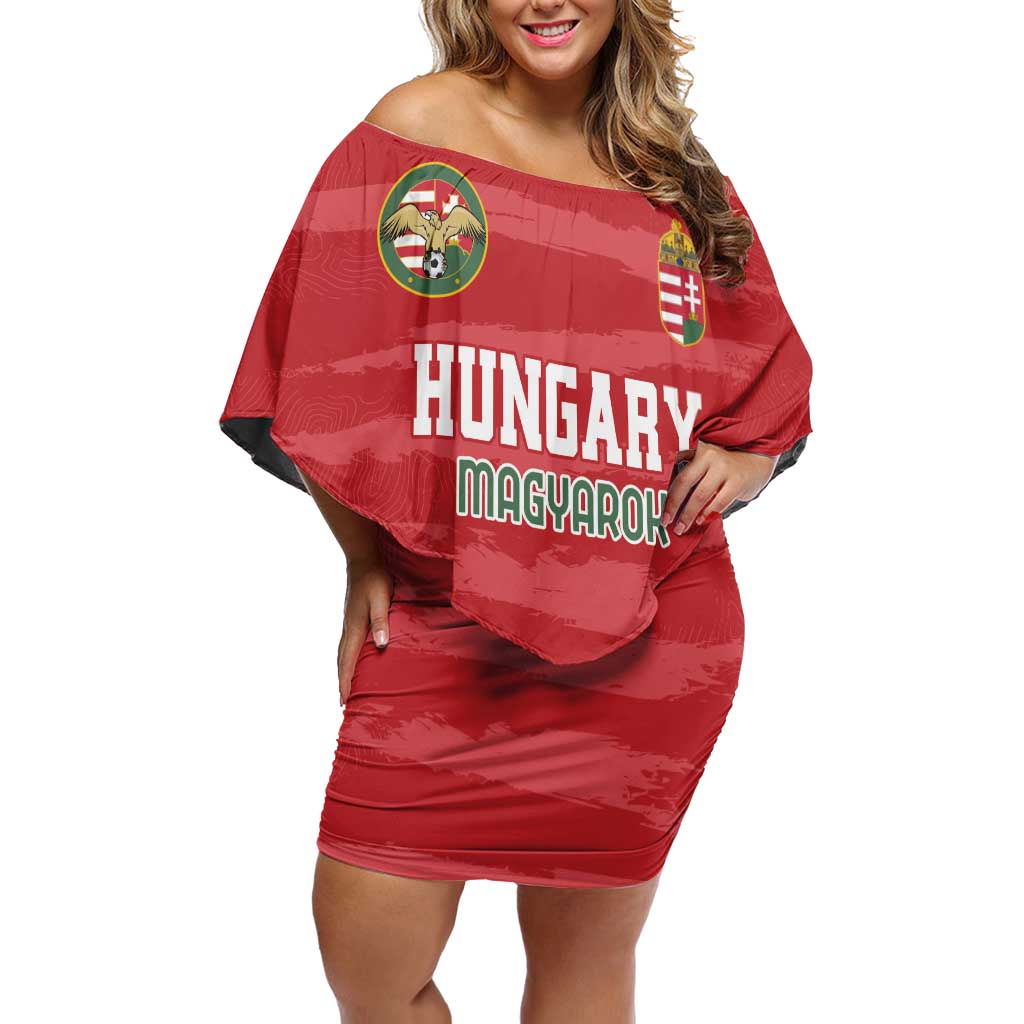 Custom Hungary Football Off Shoulder Short Dress Magyarok Classic Football - Wonder Print Shop