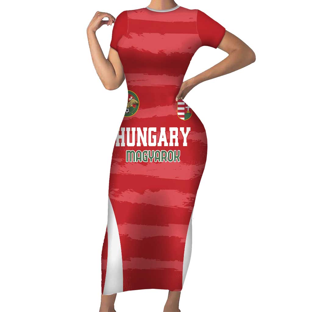 Custom Hungary Football Short Sleeve Bodycon Dress Magyarok Classic Football - Wonder Print Shop