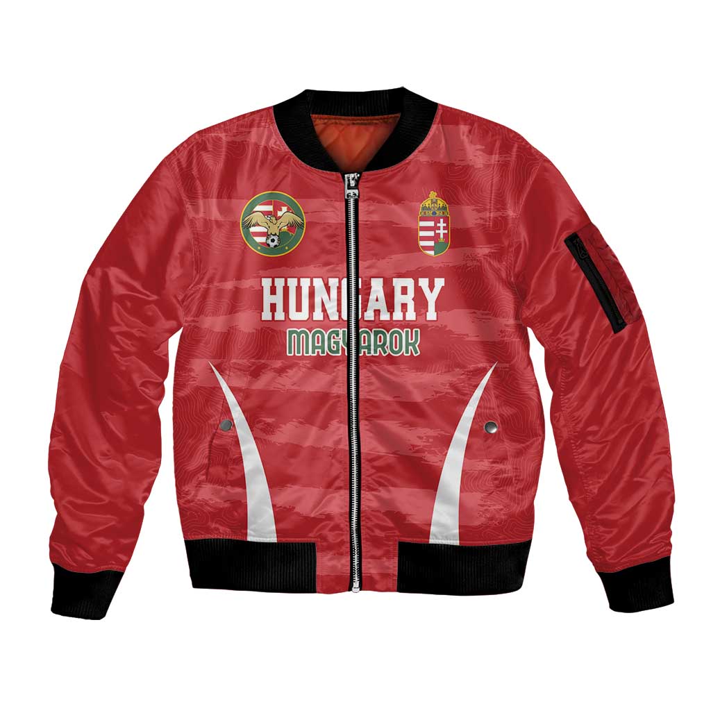 Custom Hungary Football Sleeve Zip Bomber Jacket Magyarok Classic Football - Wonder Print Shop