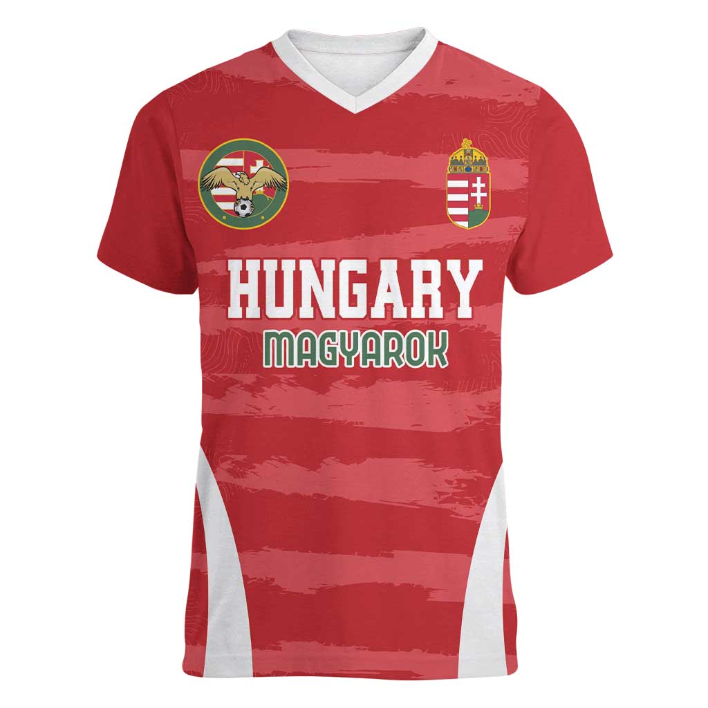 Custom Hungary Football Women V-Neck T-Shirt Magyarok Classic Football - Wonder Print Shop