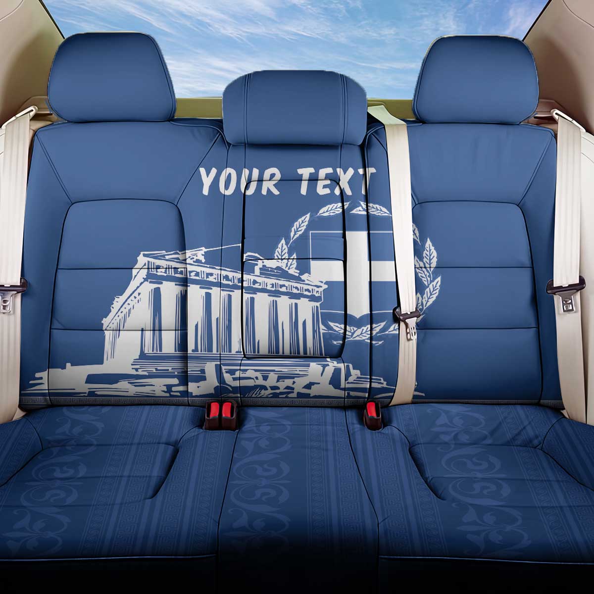 Personalized Greece Athena Goddess Back Car Seat Cover Parthenon Greek Key Patterns