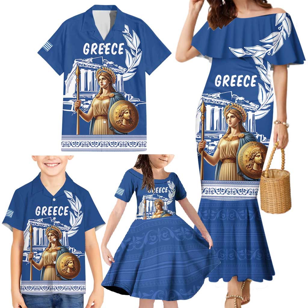 Personalized Greece Athena Goddess Family Matching Mermaid Dress and Hawaiian Shirt Parthenon Greek Key Patterns