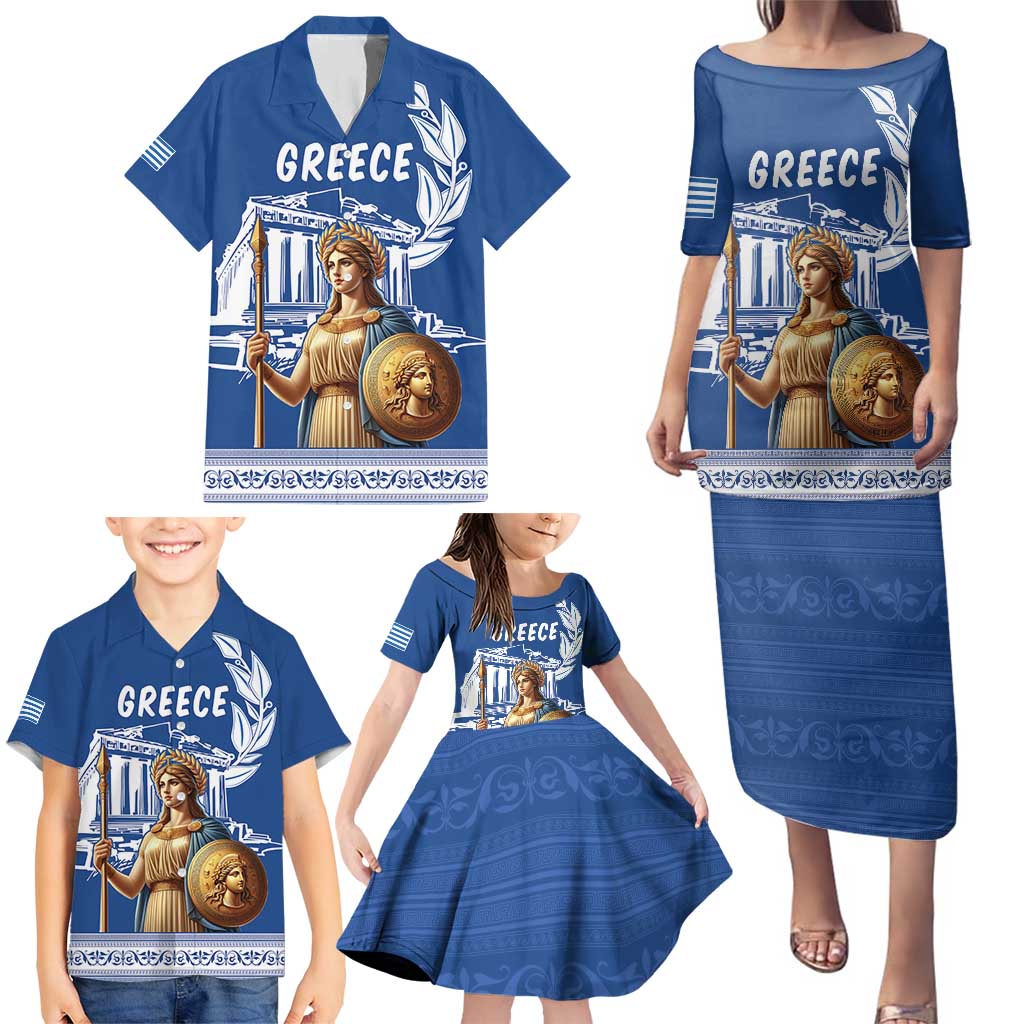 Personalized Greece Athena Goddess Family Matching Puletasi and Hawaiian Shirt Parthenon Greek Key Patterns