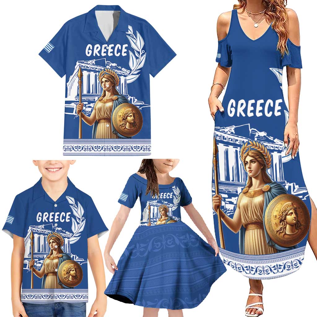 Personalized Greece Athena Goddess Family Matching Summer Maxi Dress and Hawaiian Shirt Parthenon Greek Key Patterns