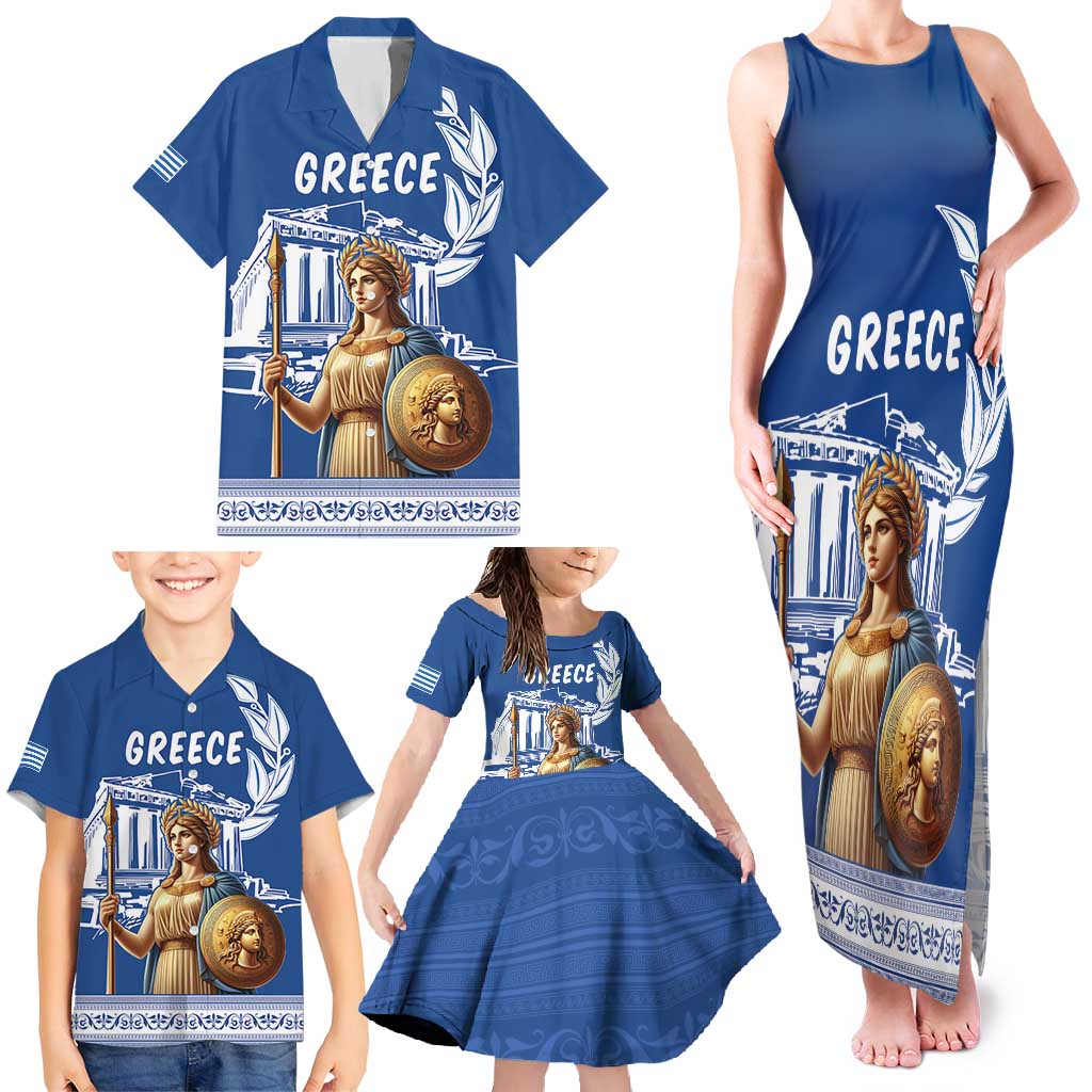 Personalized Greece Athena Goddess Family Matching Tank Maxi Dress and Hawaiian Shirt Parthenon Greek Key Patterns