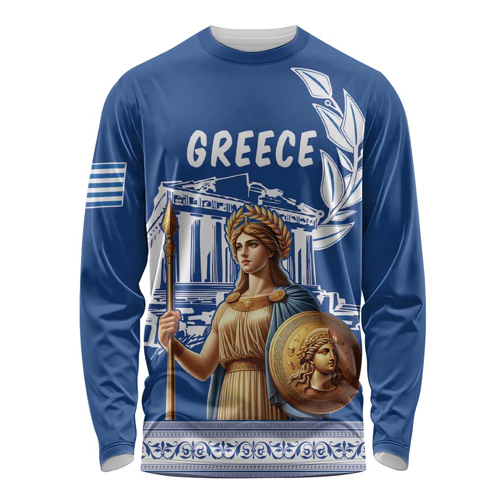 Personalized Greece Athena Goddess Long Sleeve Shirt Parthenon Greek Key Patterns