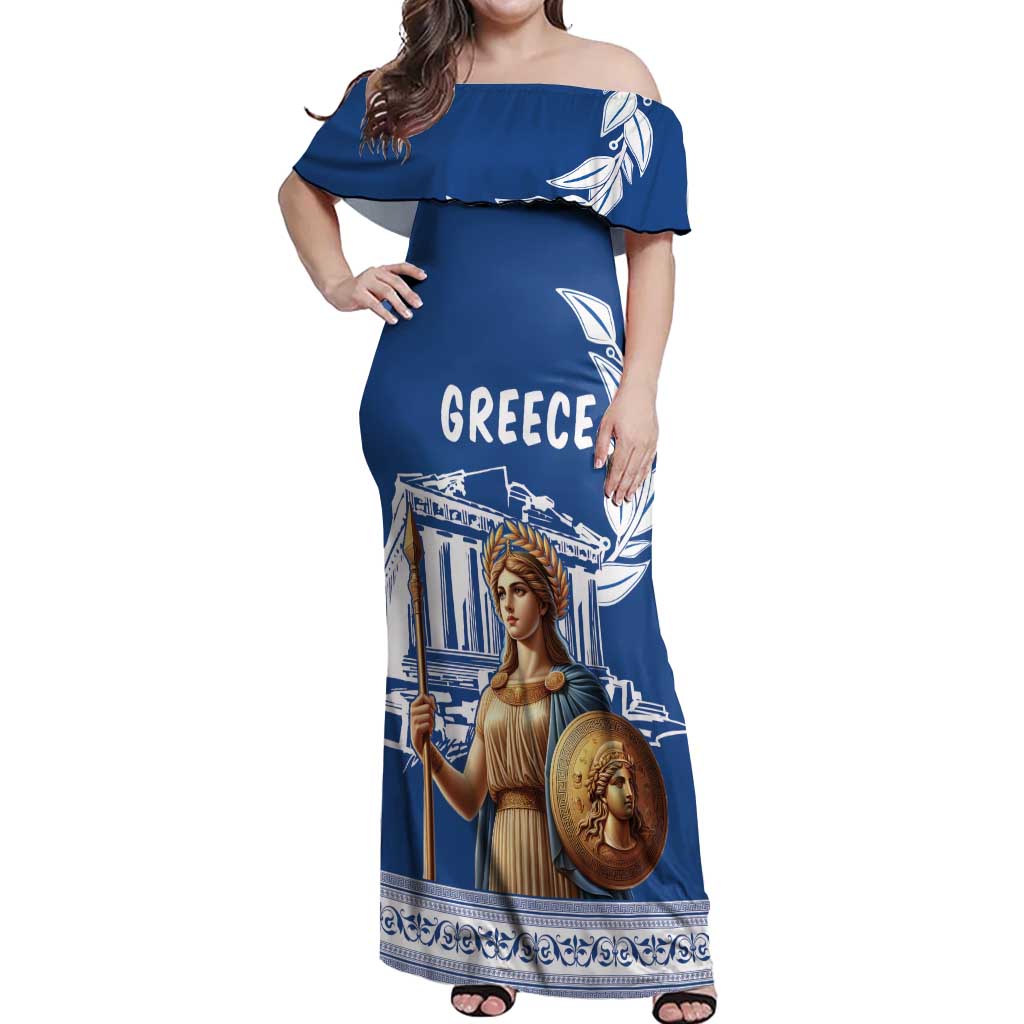 Personalized Greece Athena Goddess Off Shoulder Maxi Dress Parthenon Greek Key Patterns