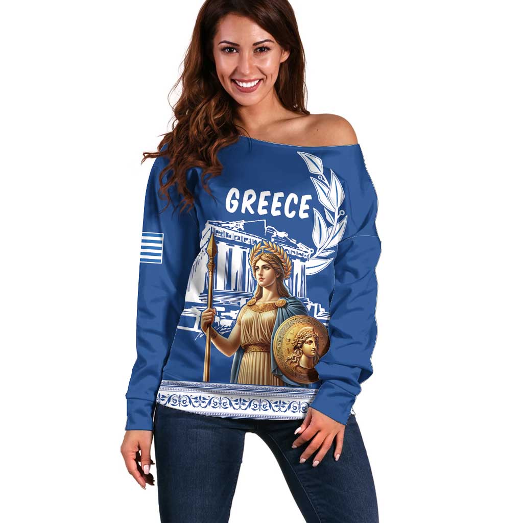 Personalized Greece Athena Goddess Off Shoulder Sweater Parthenon Greek Key Patterns