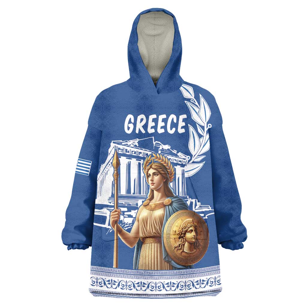 Personalized Greece Athena Goddess Wearable Blanket Hoodie Parthenon Greek Key Patterns