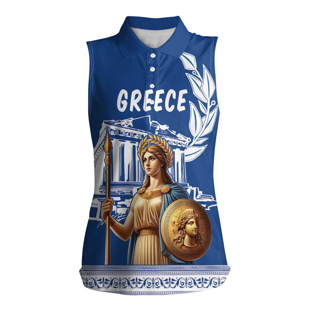 Personalized Greece Athena Goddess Women Sleeveless Polo Shirt Parthenon Greek Key Patterns