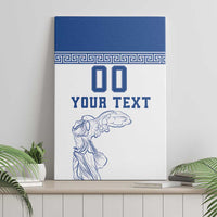 Blue-and-white canvas wall art showing 00, YOUR TEXT, and Greek key border
