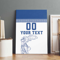 Canvas wall art with blue top band, Greek key border, 00, and YOUR TEXT; line figure