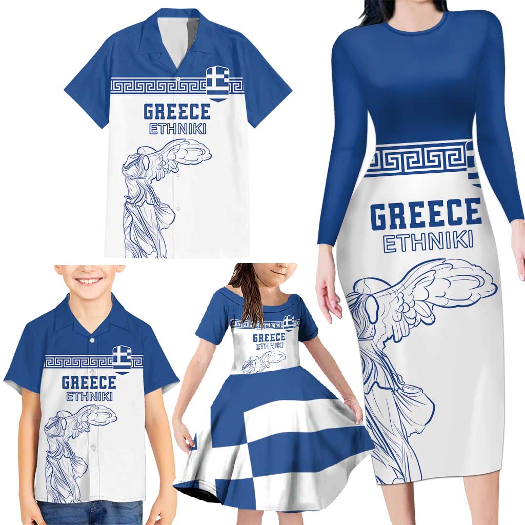 Custom Greece Football Family Matching Long Sleeve Bodycon Dress and Hawaiian Shirt Go Champions Ethniki LT18