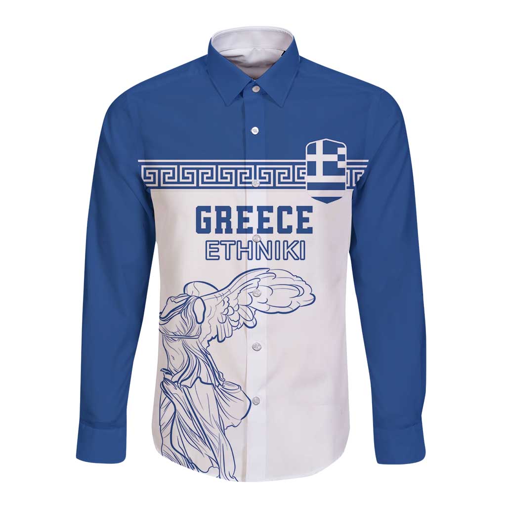 Custom Greece Football Long Sleeve Button Shirt Go Champions Ethniki LT18