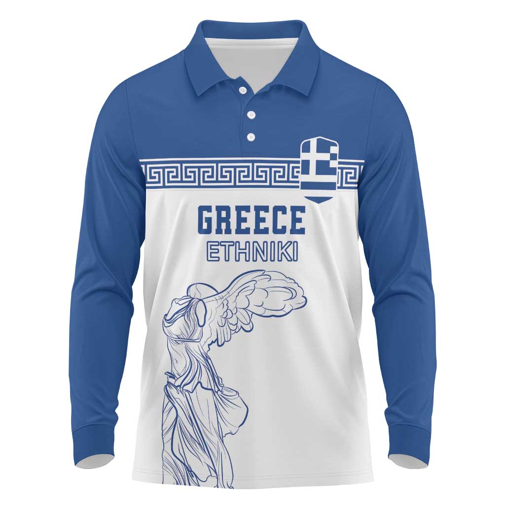 Custom Greece Football Long Sleeve Polo Shirt Go Champions Ethniki LT18