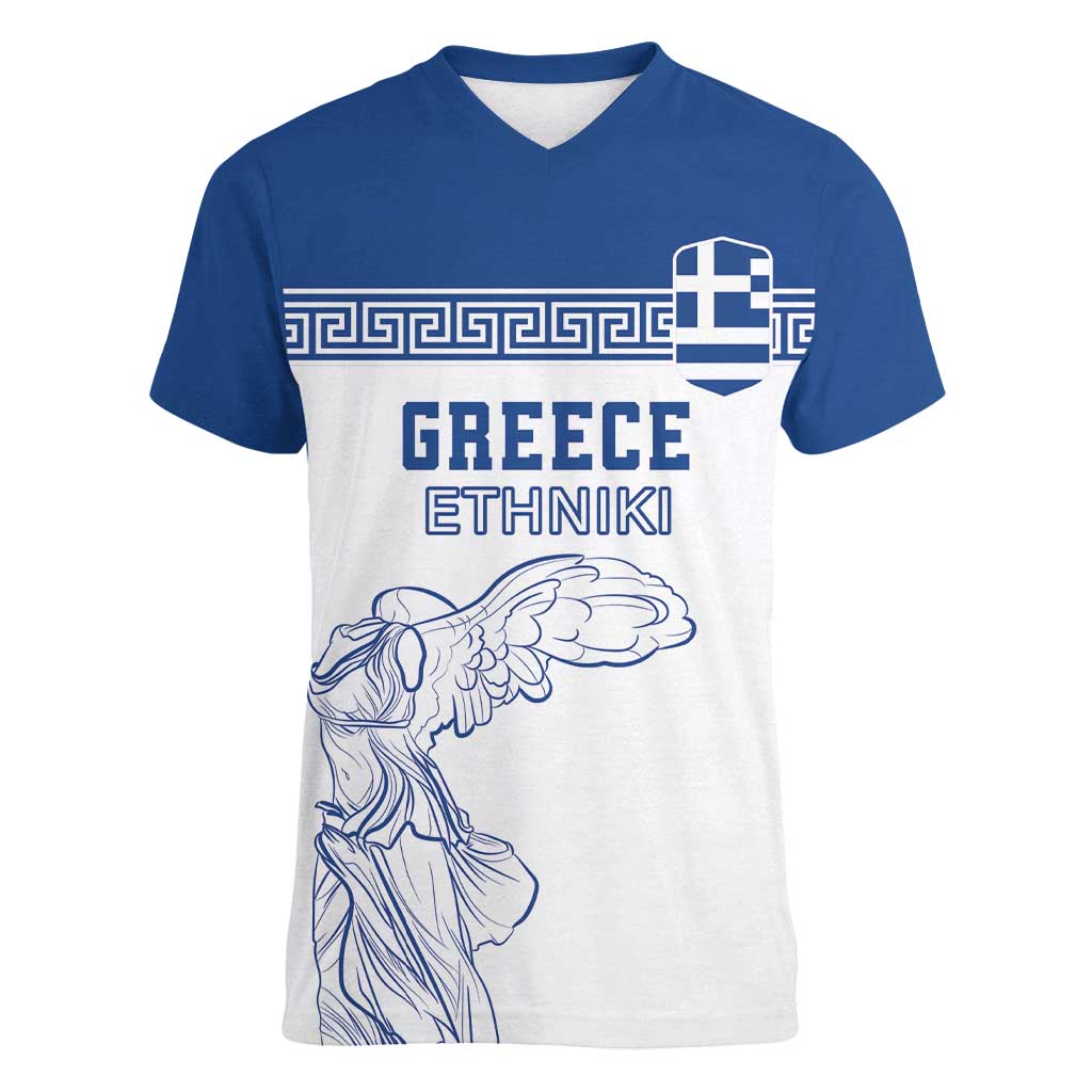 Custom Greece Football Women V-Neck T-Shirt Go Champions Ethniki LT18