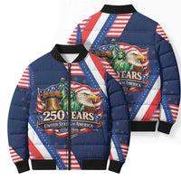 America 250th Anniversary Bomber Puffer Jacket USA 1776-2026 Patriotic Eagle