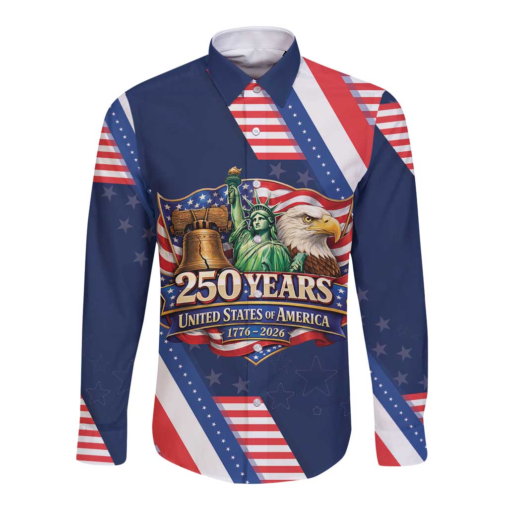 America 250th Anniversary Long Sleeve Button Shirt USA 1776-2026 Patriotic Eagle