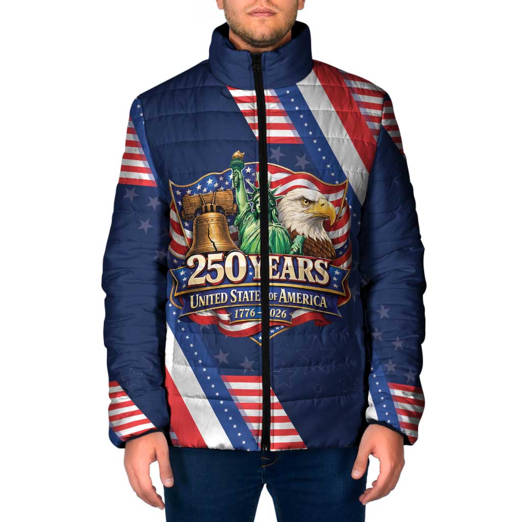 America 250th Anniversary Padded Jacket USA 1776-2026 Patriotic Eagle