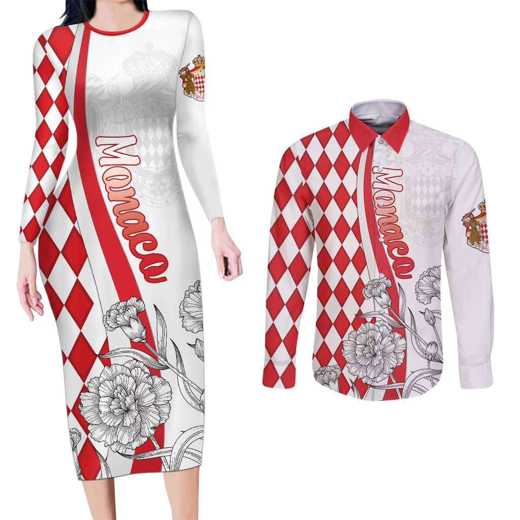 Monaco Deo Juvante Couples Matching Long Sleeve Bodycon Dress and Long Sleeve Button Shirt Lozenge Flag Style