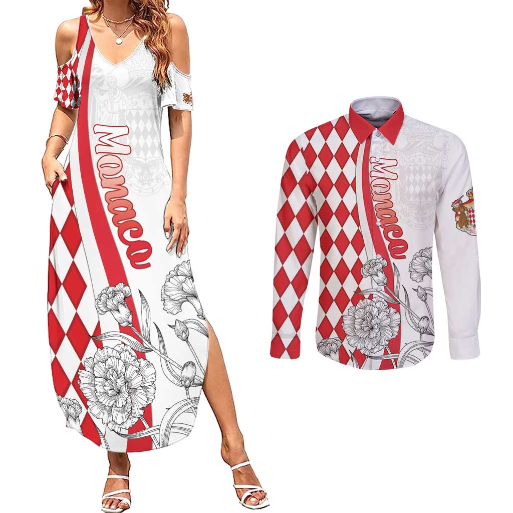 Monaco Deo Juvante Couples Matching Summer Maxi Dress and Long Sleeve Button Shirt Lozenge Flag Style