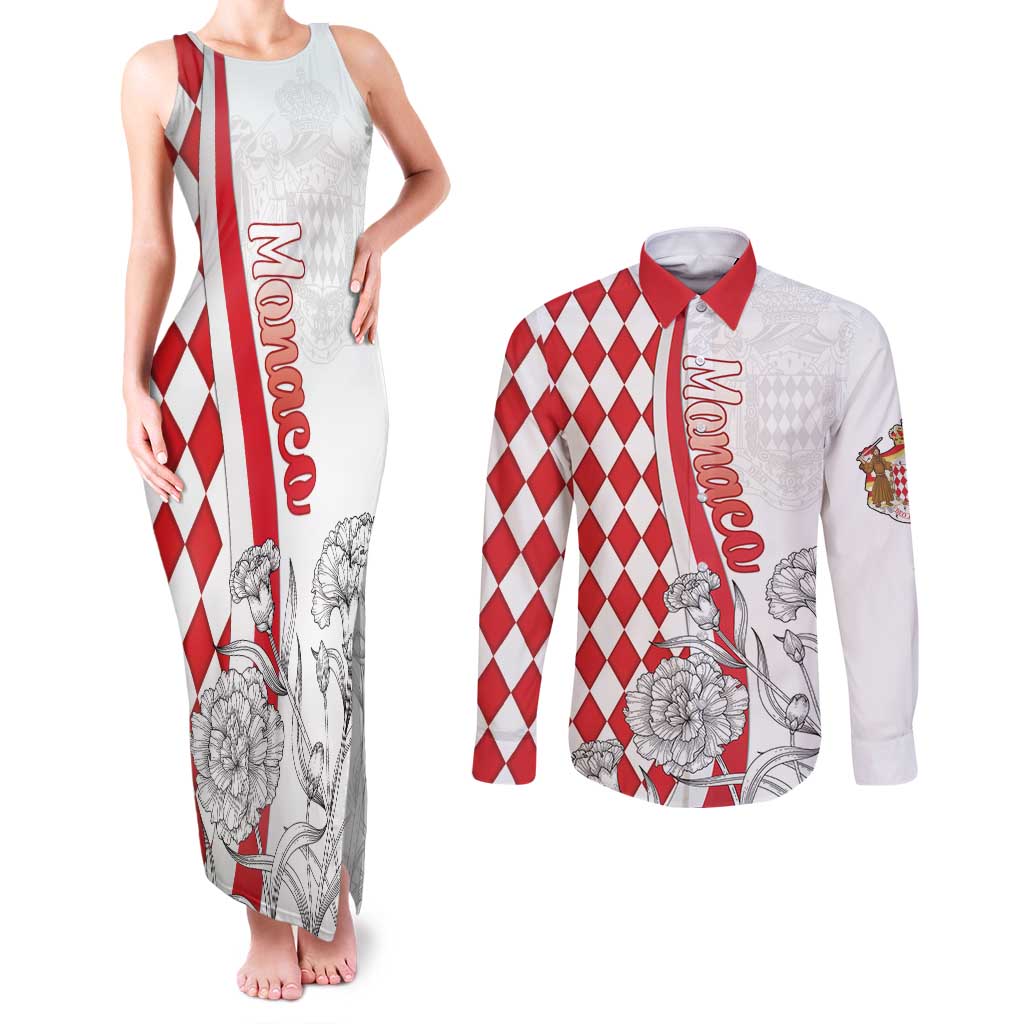 Monaco Deo Juvante Couples Matching Tank Maxi Dress and Long Sleeve Button Shirt Lozenge Flag Style