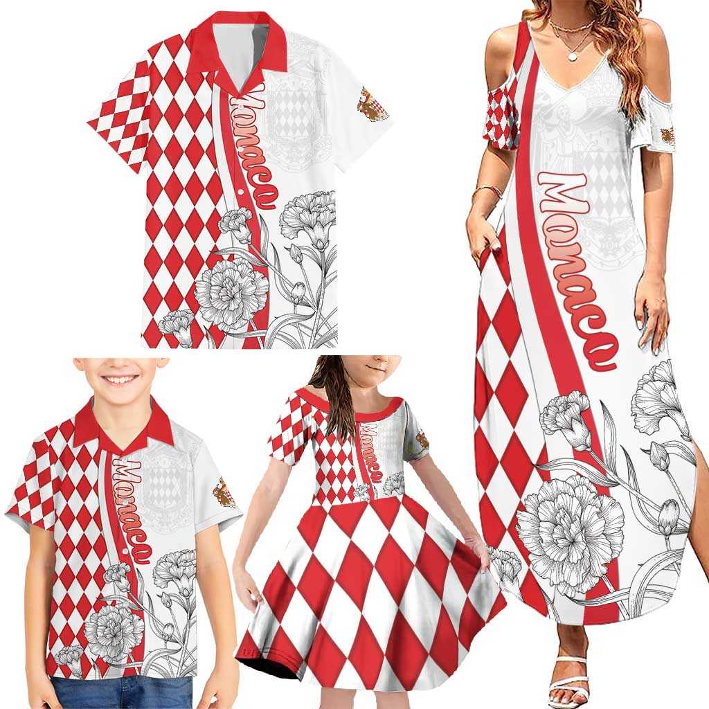 Monaco Deo Juvante Family Matching Summer Maxi Dress and Hawaiian Shirt Lozenge Flag Style