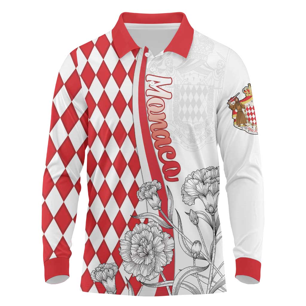 Monaco Deo Juvante Long Sleeve Polo Shirt Lozenge Flag Style